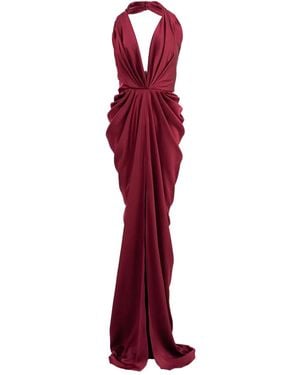 Ana Radu Draped Halterneck Maxi Dress - Red