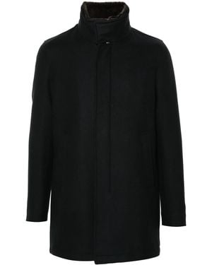 Herno Twill Jas Met Kraag Van Imitatiebont - Zwart
