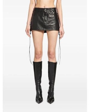 Balenciaga Minifalda De Cuero Con Cordones - Negro