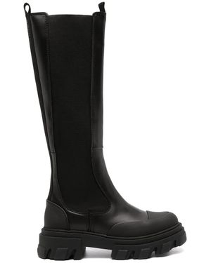 Ganni Leather Knee-High Boots - Black