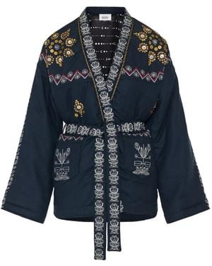 MONOKI Rush Embroidered Sequinned Kimono - Blue