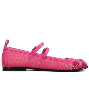 NODALETO Floral-Embellished Mesh Ballet Flats - Pink