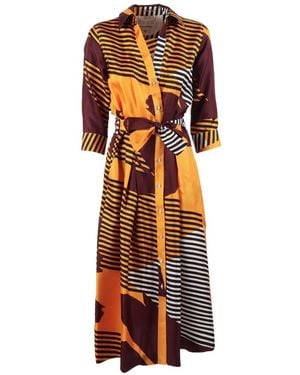 Le Sarte Pettegole Abstract-Print Belted Shirt Dress - White