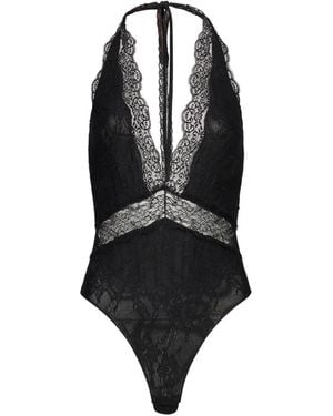 ANDAMANE Florida Lace-Panelled Halterneck Bodysuit - Black