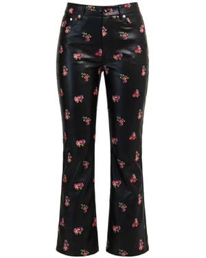 Cinq À Sept Stevie Tossed-Roses Faux-Leather Pants - Black