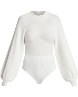 FARM Rio Puff Sleeves Knitted Top - White