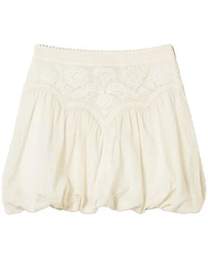 Twinset Ramie Mini Skirt With Embroidery - Natural