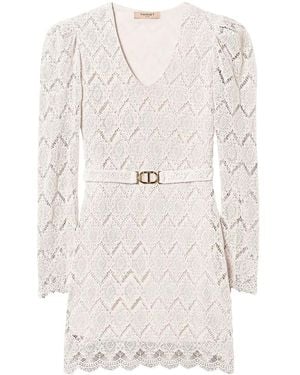 Twinset Macramé Lace Mini Dress - White