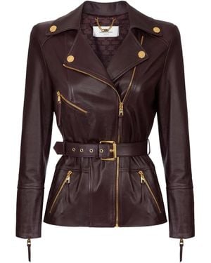 Elisabetta Franchi ベルテッド ライダースジャケット - ブラウン