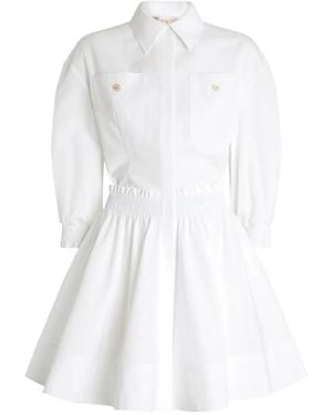 Genny Pocket Shirred Dress - White