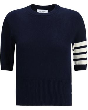 Thom Browne T-Shirt À Manches Rayées En Intarsia - Bleu
