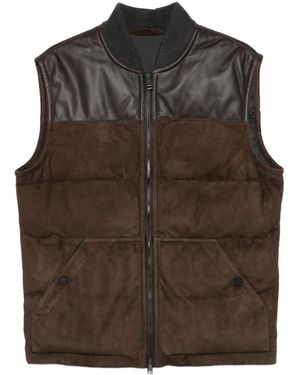 Brioni Leather-Panel Quilted Vest - Brown