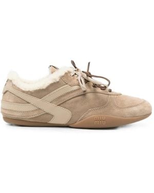 Miu Miu Shearling-Trim Low-Top Trainers - White