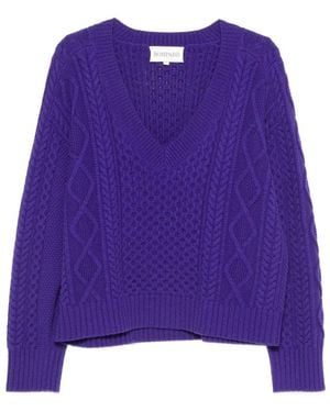 Bompard Cable-Knit V-Neck Jumper - Purple