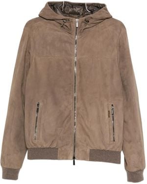 Moorer Suede Hooded Bomber Jacket - ブラウン
