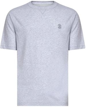 Brunello Cucinelli T-Shirt Met Geborduurd Logo En Ronde Hals - Blauw