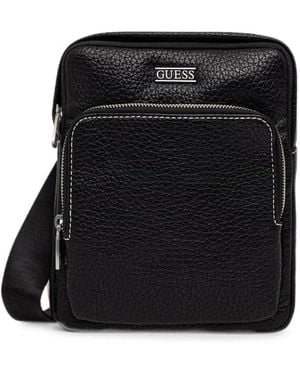 Guess Boston Logo-Plaque Pebbled-Effect Shoulder Bag - Black