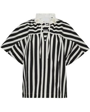 3.1 Phillip Lim Striped Frill-Neck Top - Black
