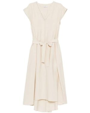 Peserico V-Neck Belted-Waist Midi Dress - White