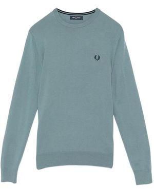 Fred Perry Logo-Embroidered Round Neck Jumper - Blue