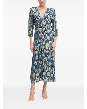 INTROPIA Floral-Print V-Neck Midi Dress - Blue