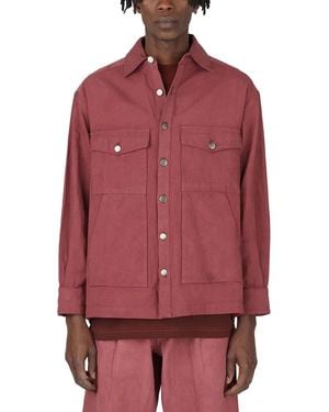 Alive & More Marbled-Motif Front-Button Shirt Jacket - Red