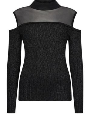 Liu Jo T-Shirt À Épaules Dénudées Et Empiècement En Résille - Black