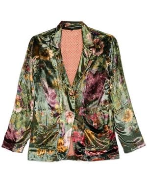 Yavi Floral Velvet Blazer - Green