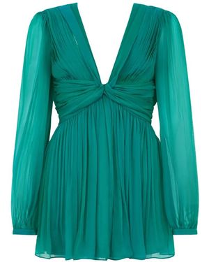 Alberta Ferretti Pleated Silk-Chiffon Mini Dress - Green