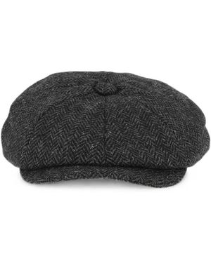 Barbour Fyne Tweed Baker Boy Cap - Black