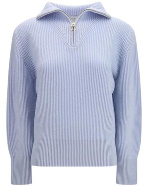 forte_forte Ribbed Quarter-Zip Sweater - Blue