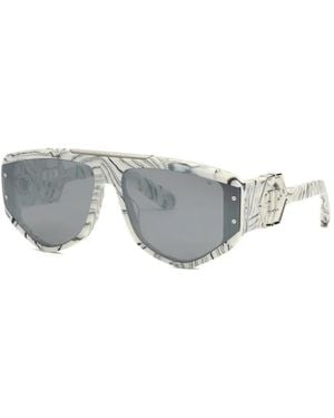Philipp Plein Marbled Geometric-Frame Sunglasses - Grey