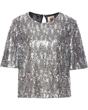 Aniye By Sequin-Embellished Short-Sleeve Top - Gray