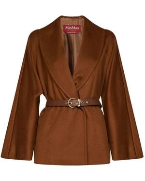 Max Mara Abissi Belted Shawl-Collar Jacket - Brown