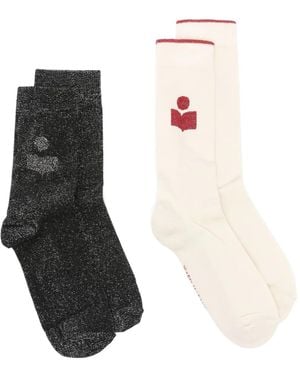 Isabel Marant Logo-Intarsia Socks Duo - Black