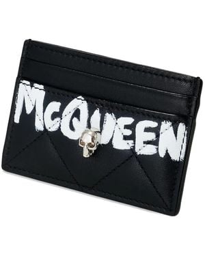 McQueen Graffiti-Print Quilted Cardholder - Black