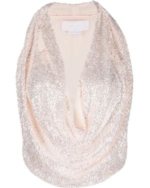 Genny Sequin-Embellished Draped Top - White