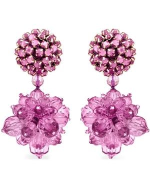 Oscar de la Renta Beaded Flower Earrings - Pink
