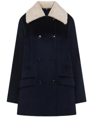 Seventy Faux-Fur Collar Double-Breasted Coat - Blue