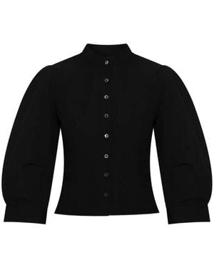 AllSaints Maud Button-Fastening Puff-Sleeve Top - Black