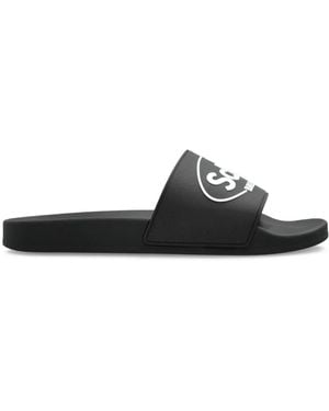 Balenciaga Logo-Print Slides - Black