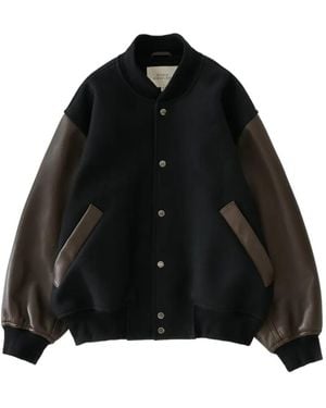 Studio Nicholson Alph Leather-Sleeve Bomber Jacket - Black