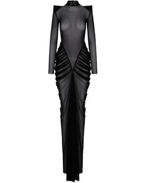 V:PM ATELIER Stella Sheer Ruched-Detail Maxi Dress - Black