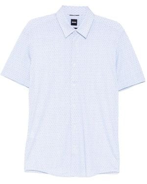 BOSS Geometric-Print Short-Sleeve Shirt - White