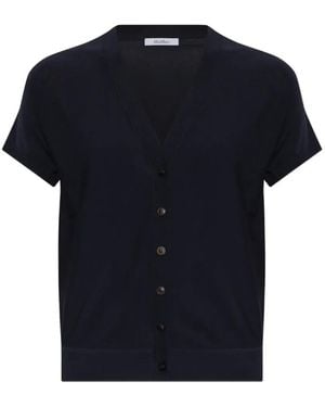 Max Mara V-Neck Button-Up Top - Blue