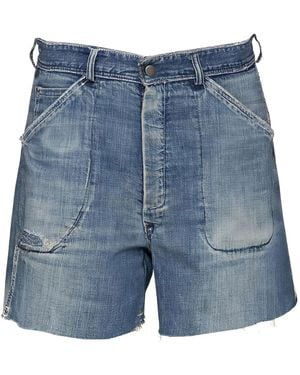 Sea Frayed Pocket Denim Shorts - Blue