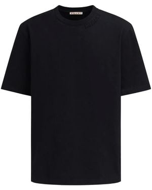 Marni Cotton Oversized T-Shirt With Logo Patches - Black