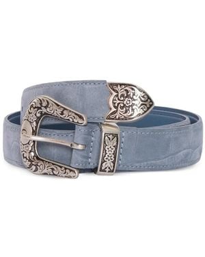 Orciani Floral-Engraved Buckle Belt - Blue