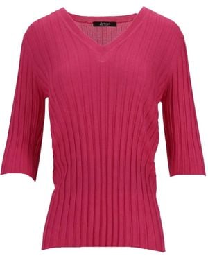 LA ROSE V-Neck Ribbed Jumper - Red