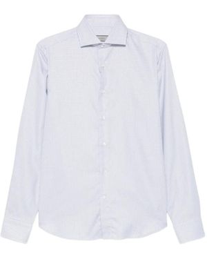 Canali Micro-Check Long-Sleeve Shirt - White